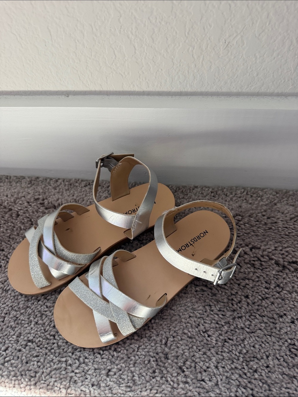 Nordstrom Kids Metallic Silver Crisscross Ankle-Strap Sandals